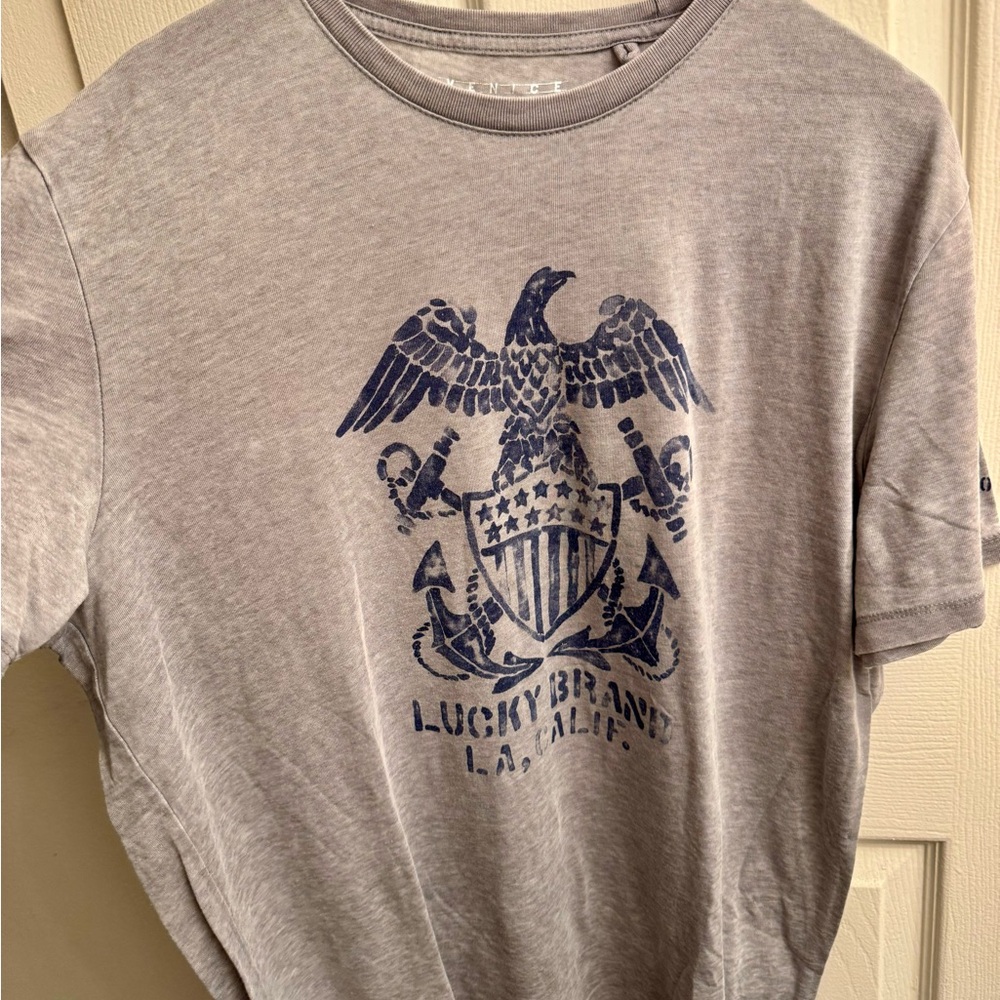 Lucky Brand Venice Burnout Cotton/Poly-Blend Graphic T-Shirt, Gray, XL